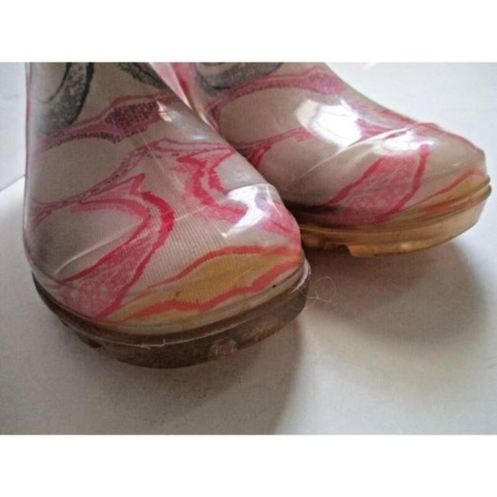 Coach Blue Pink Jelly Multi Color Signature Logo Knee High Rubber Rain Boots - Picture 6 of 11